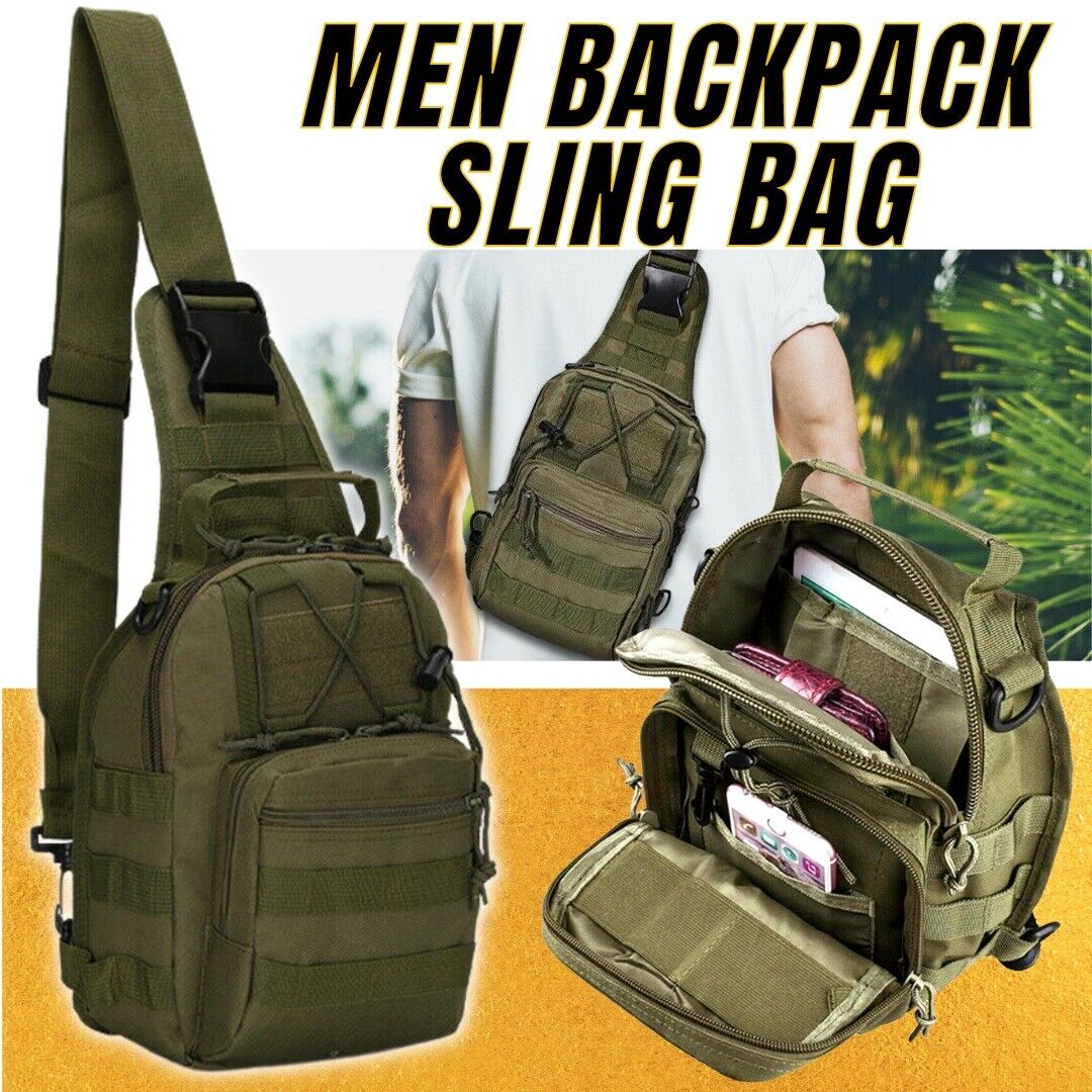 Men Backpack Molle Tactical Sling Chest Pack Shoulder Bag Outdoor Hiking Travel